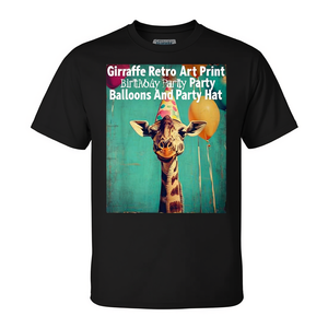 Camiseta con estampado artístico retro de jirafa, globos para fiesta de cumpleaños y gorro de fiesta - Product Image 2