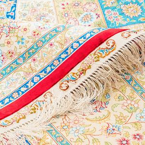 Grand <span class=keywords><strong>tapis</strong></span> en soie noué à la main <span class=keywords><strong>de</strong></span> 244x305 cm, motif médaillon, adapté aux enfants, <span class=keywords><strong>tapis</strong></span> rouge <span class=keywords><strong>de</strong></span> luxe - Product Image 6