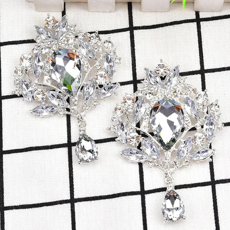 Large Women Broach Clear Rhinestone Crystal Teardrop Shape Brooch Pin for Wedding Invitation Bouquet Clothing