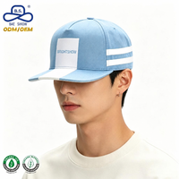 Casquette de baseball à visière plate en tissu denim, personnalisée avec impression privée, fabriquée par une usine OEM, avec des rayures, pour un usage quotidien et un style streetwear.