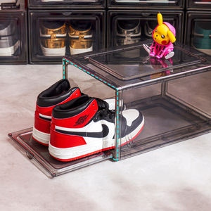 Fashion Acrylic Plastic Magnetic Side Open Stackable Folding Clear Display Shoe Storage Box For Organizer Basketball Sports Shoe