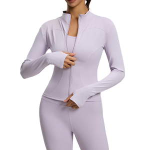 Vêtements de yoga pour femmes sur mesure en gros, veste respirante à coupe ajustée et séchage rapide, haut de yoga à col montant, adapté au fitness et à la course à pied - Product Image 2