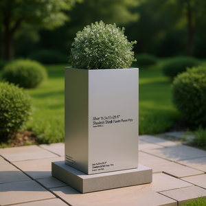 Fioriera in Acciaio Inox Argento 16.5x15x29.5 Pollici, Vaso Quadrato Moderno per Giardino e Uso Esterno - Product Image 2