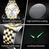 OLEVS 5598 Montre de couple Loisirs Classique Acier inoxydable Romantique Luxe Aiguilles lumineuses Montres à quartz japonaises Calendrier Montre-bracelet