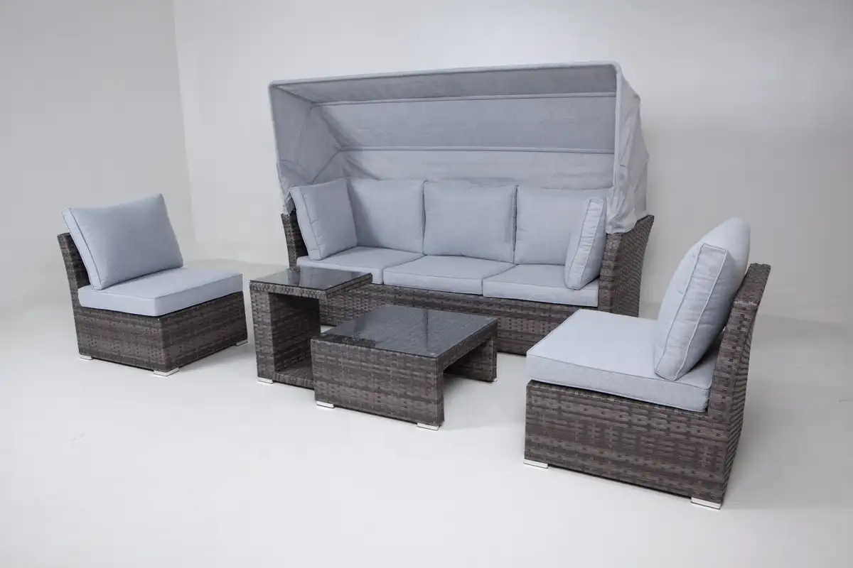 Mobiliário de jardim multifunção sofá, 5 peças de sofá ao ar livre drenante cama