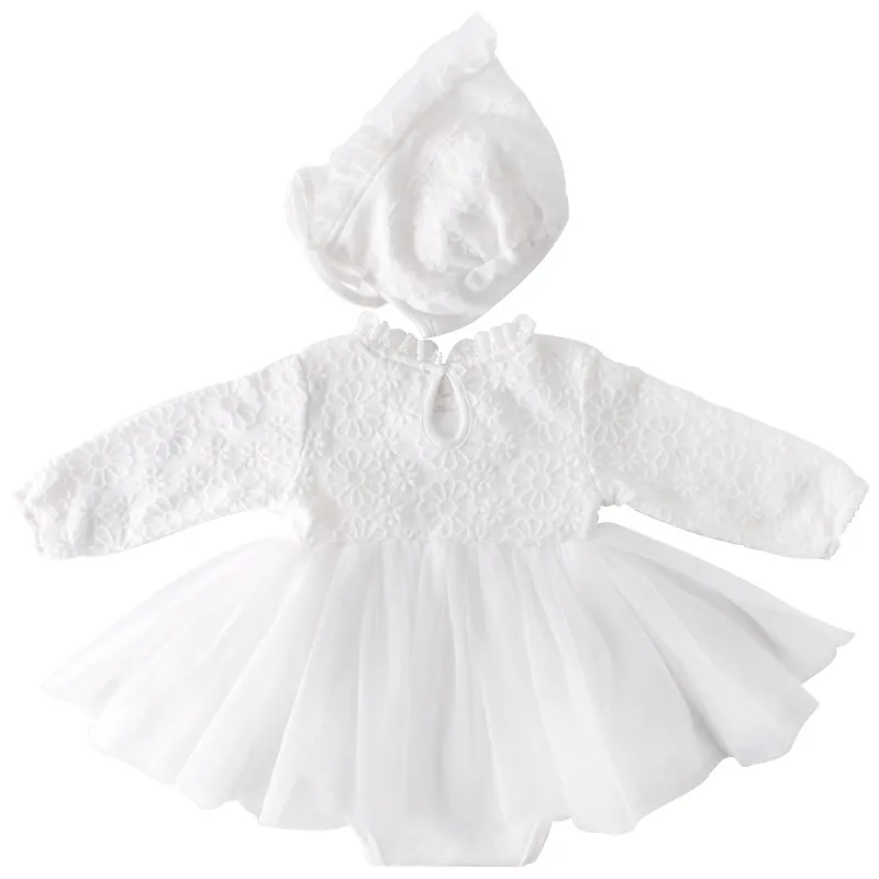 Infant Frock Design For Baby Long Sleeve White Baptism Dress Outfits Birthday Party Dress Baby Girl