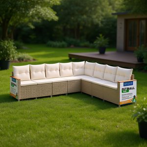 Ensemble de canapés de jardin en rotin beige Petiall, coussins imperméables, design contemporain - Product Image 2