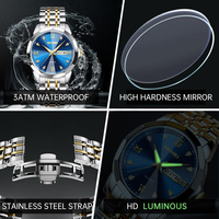 Montre à quartz pour couple en acier inoxydable bicolore avec cadran incrusté de diamants, affichage de la date et du jour, montre-bracelet pour les amoureux, cadeau