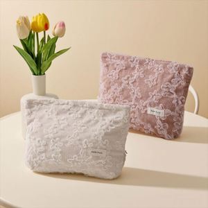 Bolsas de Maquillaje Ecológicas de Corduroy con Encaje Floral, Bolsa Organizadora de Gran Capacidad con Cierre Personalizado, Regalos para Damas de Honor, Bolsa de Viaje - Product Image 1