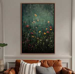 Tableaux décoratifs encadrés Champ de <span class=keywords><strong>fleurs</strong></span> sauvages pour salon, grande décoration murale, design floral, peinture décorative végétale - Product Image 1