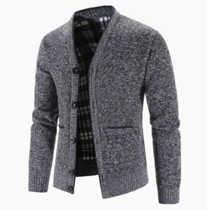<b>Men's</b> Knit <b>Cardigan</b> Sweater V Neck Button Front Plaid Lined <b>Long</b> Sleeve Fall Winter Outerwear - Product Image 3