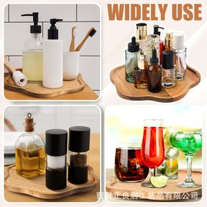 Wooden <b>Rotating</b> Tray Kitchen <b>Spice</b> <b>Rack</b> Irregular Shape Multifunction Storage Tray For Counter Top Use - Product Image 3