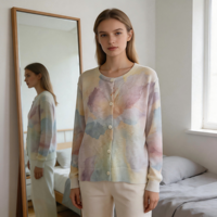 Cardigan fin et décontracté à séchage rapide pour femme, motif floral aquarelle artistique, col rond, manches longues, boutonné, tricoté, printemps automne