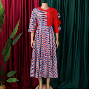 Abito Africano da Donna Elegante <span class=keywords><strong>con</strong></span> Stampa e Maniche <span class=keywords><strong>a</strong></span> <span class=keywords><strong>Tre</strong></span> <span class=keywords><strong>Quarti</strong></span>, Nuova Moda Transfrontaliera - Product Image 2