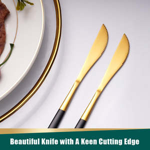 Cubiertos DE BODA portugueses nórdicos, cubiertos con mango negro, tenedor, cuchillo, cuchara, juego de cubiertos dorados de acero inoxidable - Product Image 5