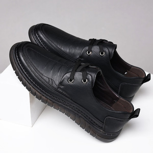 Chaussures de marche en cuir pour hommes, bout rond, lacets, doublure en maille respirante, semelle extérieure en caoutchouc, cuir de vachette, style décontracté - Product Image 3