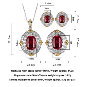 High Quality Eco-friendly Copper Bridal Jewellery Set Red Square Gem Elegant Wedding Party Pendant Earrings Set - Product Image 6