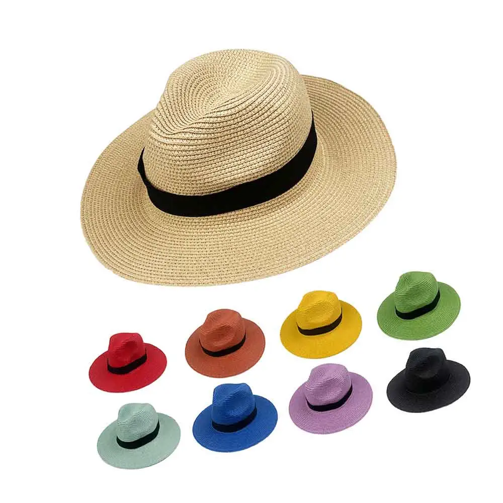 25 màu sắc bán buôn thoáng khí mùa hè rộng vành cuộn lên Fedora bãi biển Sun hat UPF 50 + Panama mũ rơm cho phụ nữ người đàn ông