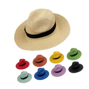 25 색 도매 통기성 여름 와이드 챙 롤업 페도라 비치 태양 모자 UPF 50 + 파나마 밀짚 모자 여성용 남성용