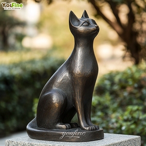 Statue de chat noir en bronze grandeur nature pour jardin, sculpture féline mystérieuse pour extérieur, décoration de jardin en fonte à <span class=keywords><strong>la</strong></span> cire perdue - Product Image 2