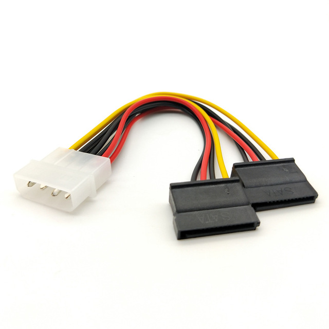 Cantell Copper Sata Power Cable 4Pin IDE Molex to Dual 15Pin Female Y Splitter Hard Drive Power Cable