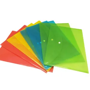 A4 Kleurrijke Semi-Transparante Envelop Bestand Houder Met Drukknoop Plastic Portemonnee