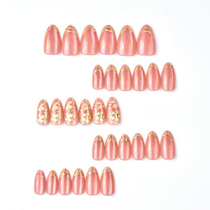 เล็บปลอมแบบกดติดลายอัลมอนด์สีทอง 30 ชิ้น แบบฝรั่งเศส 3 มิติ ลายตาแมววิบวับ คุณภาพสูง สำหรับร้านทำเล็บ งานปาร์ตี้ และ DIY - Product Image 2
