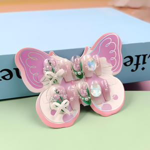 Qianya Garden Girl Bow Blush Press on Nails <span class=keywords><strong>pour</strong></span> les adolescents de 10 à 16 ans-<span class=keywords><strong>Faux</strong></span> ongles en strass faits à la main 10 PCS Set, Floral Nail Art - Product Image 2