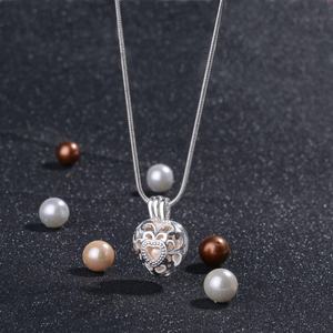 925 סטרלינג כסף לב פנינת צדפה חרוזים מחזיק כלובי תליון תליון שרשרת - Product Image 3