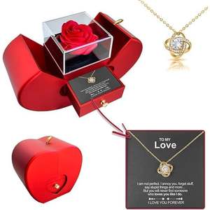 Rosa Roja Preservada con Collar y Caja de Joyería para Regalo del Día de San Valentín para Novia, Esposa, Mamá, Set de Regalo de Lujo Hecho a Mano - Product Image 5