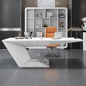 Gran oferta de pintura para hornear brillante de gama alta, muebles de oficina en forma de L, estilo nórdico, Color blanco, escritorio de oficina de madera moderno ejecutivo moderno - Product Image 2