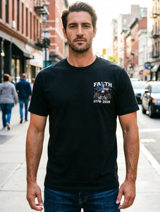 Novedad 2026: Camiseta Vintage de Punto para Hombre con Gráfico de Cruz y Bandera de EE. UU. para el Semicentenario 1776-2026 del Día de la Independencia - Product Image 4