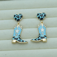 Boucles d'oreilles pendantes style western avec tête de bœuf en zircon, motif tête de bœuf, botte de cheval et fer à cheval, cadeau pour elle