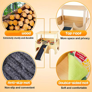 Maisonnette en bois à 2 étages pour cochon d'Inde avec escalier, <span class=keywords><strong>maison</strong></span> de luxe pour hamster, pour toutes les saisons - Product Image 6