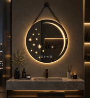 Miroir de salle de bain LED intelligent rond avec cadre doré, miroir mural pour vanité avec commande tactile et éclairage frontal à intensité réglable
