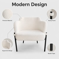 Fauteuil de salon contemporain neuf au design élégant, en tissu, avec pieds en métal et dossier solide