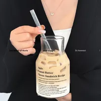 Gobelet en verre portable de style Ins pour un usage domestique, simple, pour café froid, grande capacité, jus de haute valeur avec paille