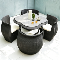 Table et chaises en rotin d'extérieur, imperméables, protection solaire, pour cour, jardin, hôtel, B&B, balcon, ensemble table et chaises design