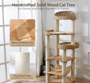 Lüks Modern Ahşap Çevre Dostu Kedi Ağacı Sisal Halatlı Peluş Kedi Evi Çok Katlı İç/Dış Mekan Özelleştirilebilir Kedi Mobilyası Karton - Product Image 2