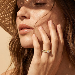 VEWANT Stainless Steel 6 Prong 2.9mm Thin 4mm <strong>Solitaire</strong> Round and Baguette CZ Band Ring Plated 18K Gold Rhodium Wholesale - Product Image 2