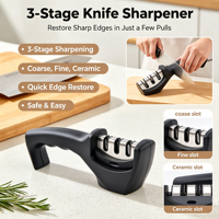 Mini aiguiseur de couteaux manuel à usage domestique, aiguiseur de couteaux de cuisine à trois étapes, outil d'affûtage pour la préparation des aliments à la maison