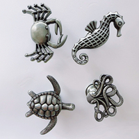 Poignées de tiroir et poignées de placard en alliage de zinc sur le thème des créatures marines - Poignées de cuisine durables au design océanique Hippocampe, Crabe, Pieuvre, Tortue