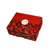 Boîte d'emballage pour cerises fraîches 1 kg, 22,6x17x8 cm, en carton ondulé rouge imprimé, écologique, recyclable, design télescopique, pour fruits
