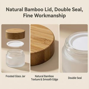 Envase Redondo Personalizado de Bambú para Cosméticos, Frasco de Vidrio Esmerilado de 100 ml con Tapa de Bambú - Product Image 3