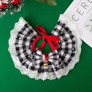 Christmas <strong>Plaid</strong> Pet <strong>Bandana</strong> with Bells &amp; Lace - Cute Holiday Scarf Outfit for Small Dogs &amp; Cats Winter Party Photo Props - Product Image 4