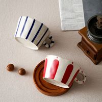 Mug en céramique vintage rayé peint à la main, style Instagram, origine Chaozhou, pour petit-déjeuner, lait, céréales, latte et café