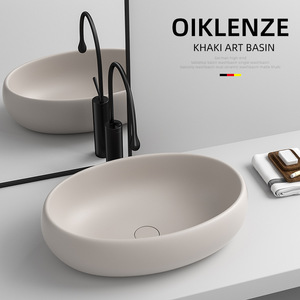 Lavabo ovalado de cerámica para encimera, sin orificios, fácil de limpiar, para baño - Product Image 3