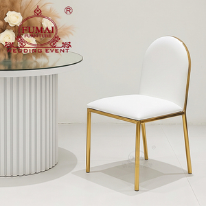 Modern White Upholstered Hotel <b>Chair</b> With Gold Metal Frame Solid Back Tapered Legs <b>Stackable</b> Indoor Furniture - Product Image 1