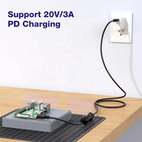Câble d'alimentation USB C vers USB C PD 65W avec interrupteur, câble de charge USB C vers Type-C pour téléphone portable et ordinateur portable avec fonction marche/arrêt et charge rapide