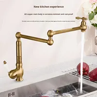 Robinet de cuisine en laiton, eau froide et chaude, style français rétro, double poignée, cartouche céramique, finition brossée, capteur tactile, douchette extractible